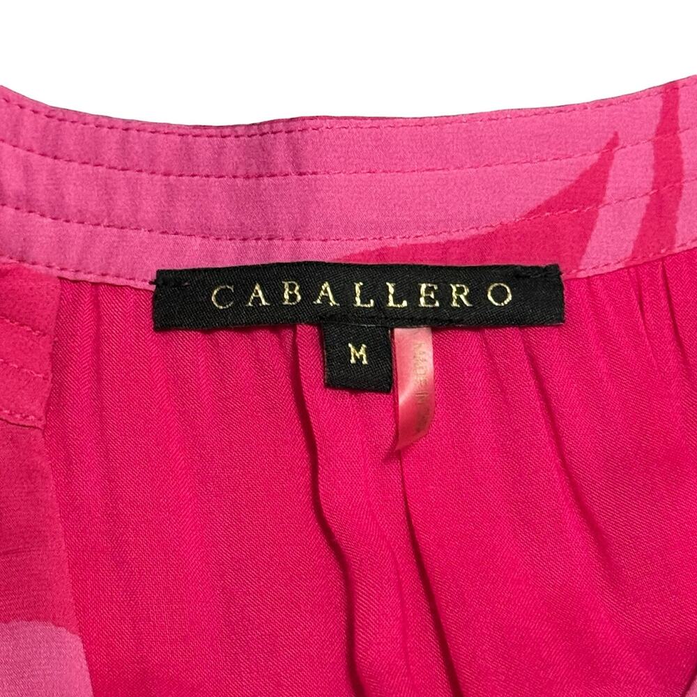 Caballero Sleeveless Dress Smocked Waist High Low Hem Tropical Print Pink Medium - Picture 4 of 9